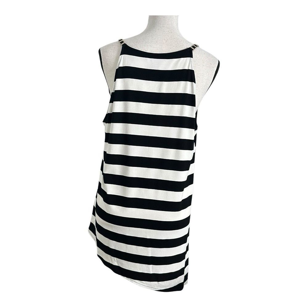 Black and white horizontal striped loose-fitting asymmetrical hem shirt dress XL - Picture 5 of 12